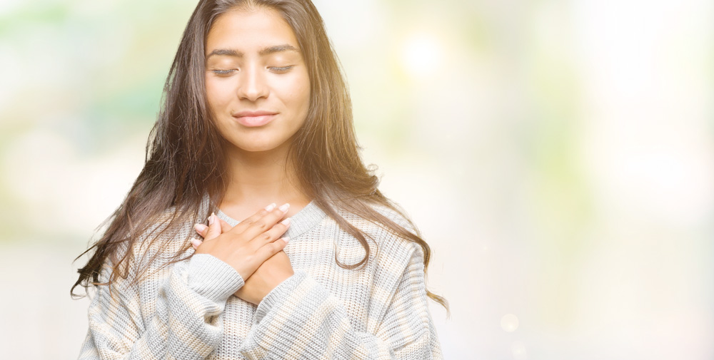 Woman feeling happy and calm